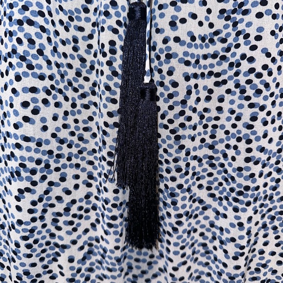 ALEXIS Intermix *Lanelle* blue embroidered navy dot print dress w tassels S - Picture 6 of 9